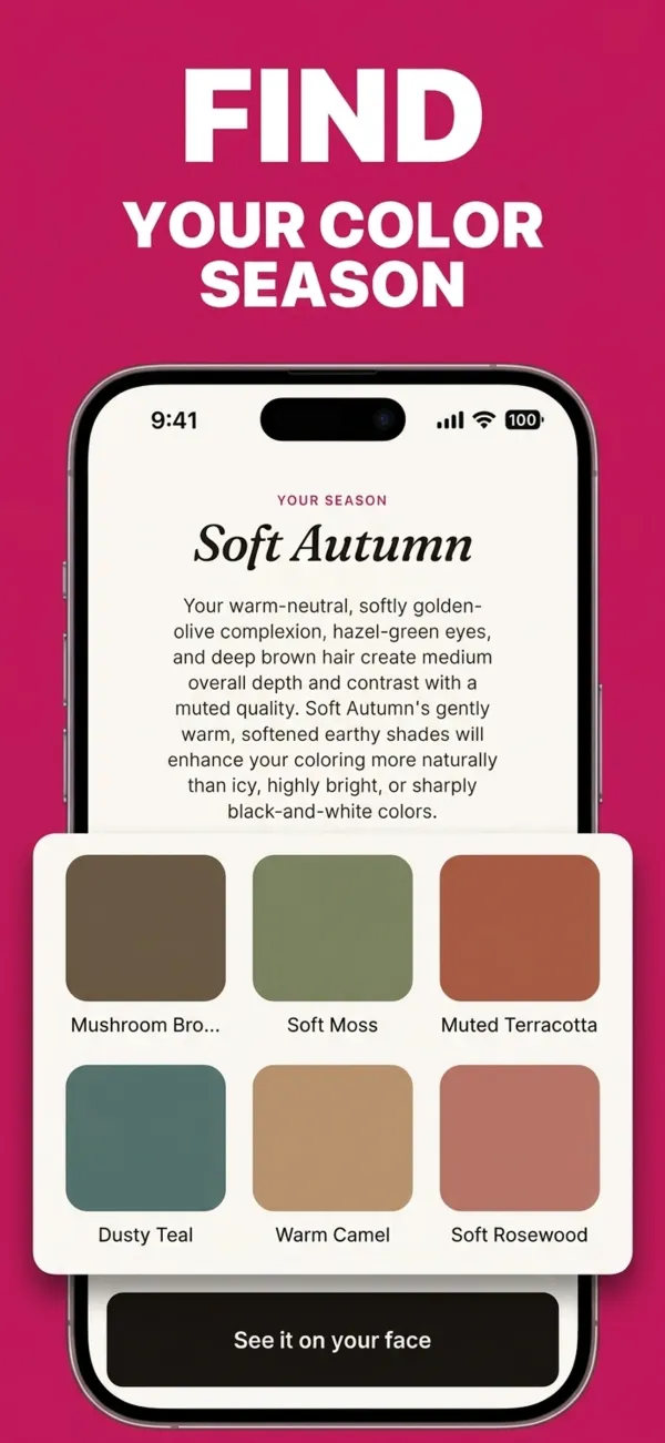 Vella Studio app screenshot: Find your color season